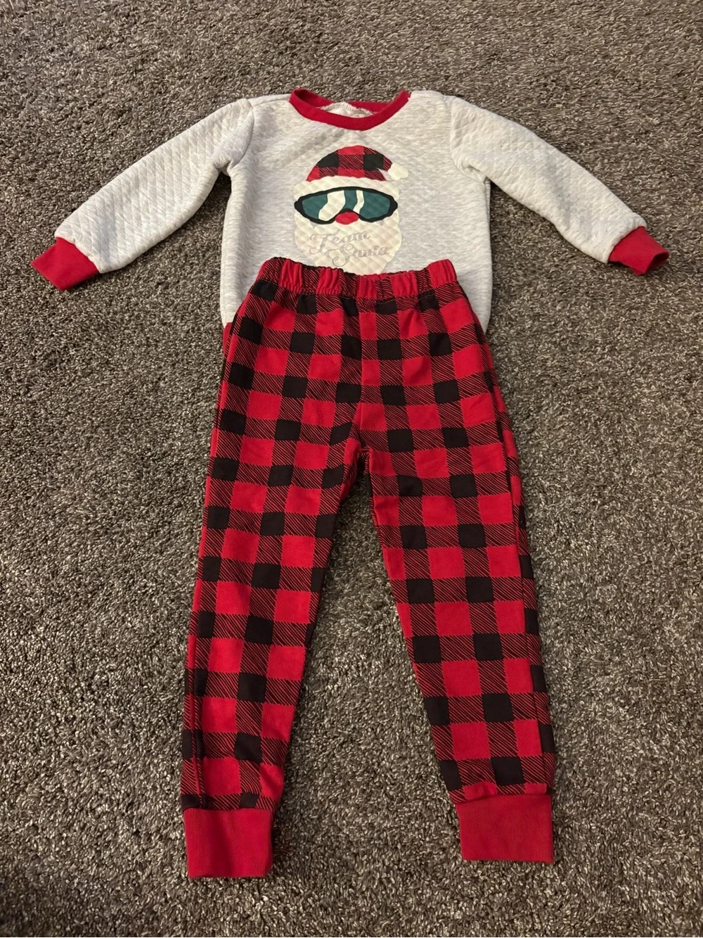 Kids Red Buffalo Plaid Holiday Pajama Set with Santa Graphic